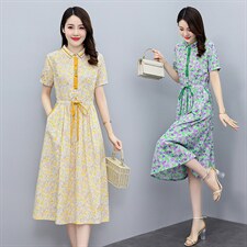 小清新碎花纯棉连衣裙女2026新款夏装收腰修身气质中长款减龄裙子，女装连衣裙，倪叶myz