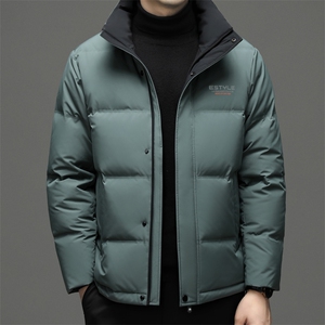 中年男士冬季立领商务羽绒服爸爸冬装新款休闲加厚保暖白鸭绒外套图片