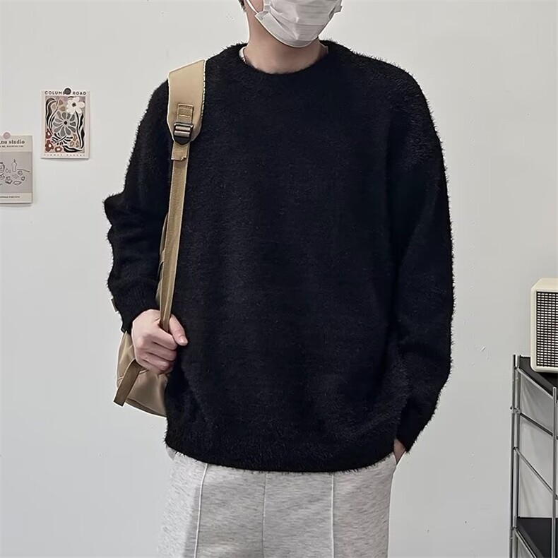 秋冬季街头休闲套头毛衣男款宽松针织衫复古纯色圆领上衣M892,男装针织衫/毛衣,星座1116A-1（原606A）
