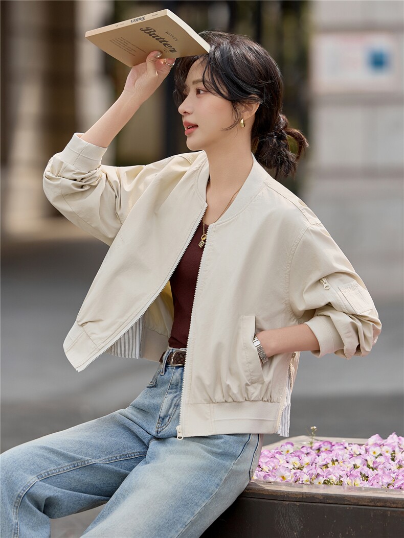 美式复古秋季新款廓形飞行夹克女款2026短款设计感短款拉链短外套,女装短外套,梦懿尔