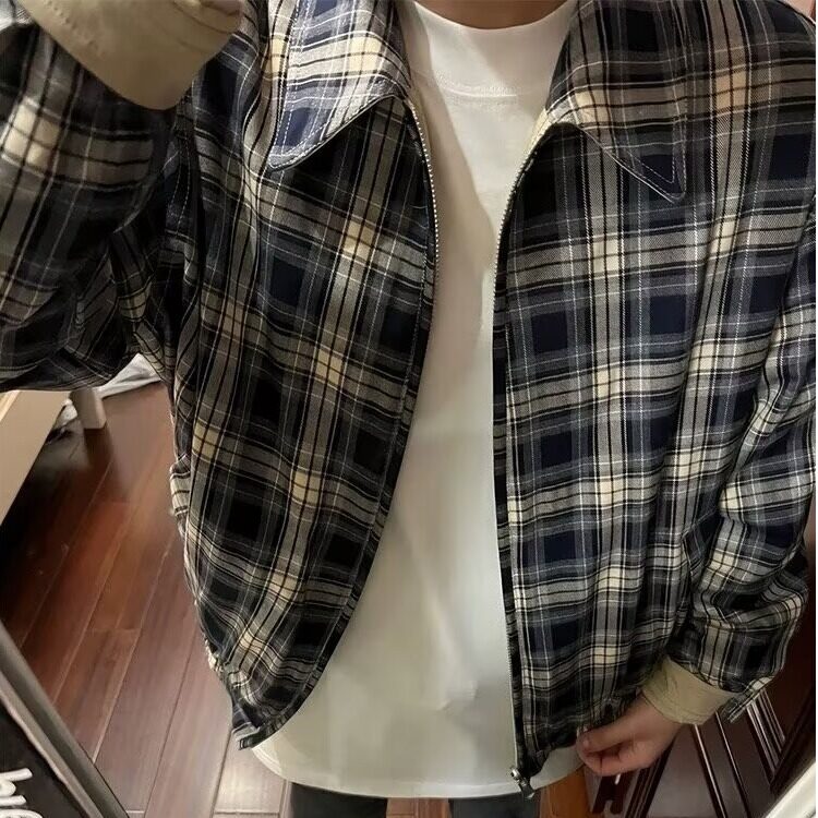 美式卡其色双面穿外套男款春秋潮牌短款棒球服底特律翻领工装夹克,男装夹克,星座603-2