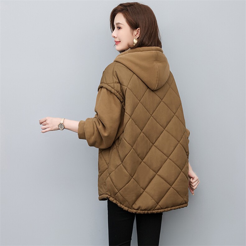 2022新款冬季女装拼接时尚保暖棉服宽松显瘦连帽外套,女装棉衣/棉服,悦见她