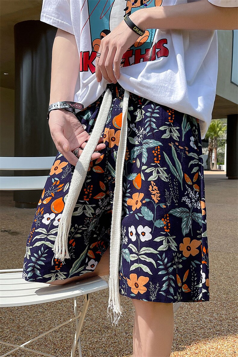 复古风松紧腰短裤男女宽松百搭休闲抽绳潮流沙滩裤K8295-特价P22,男装牛仔裤,电商A007