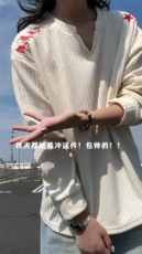 XZ809A/SYR08/特P19/控38美式V领人民万岁万针绣花长袖T恤卫衣，男装T恤，星座809A(原222-1)