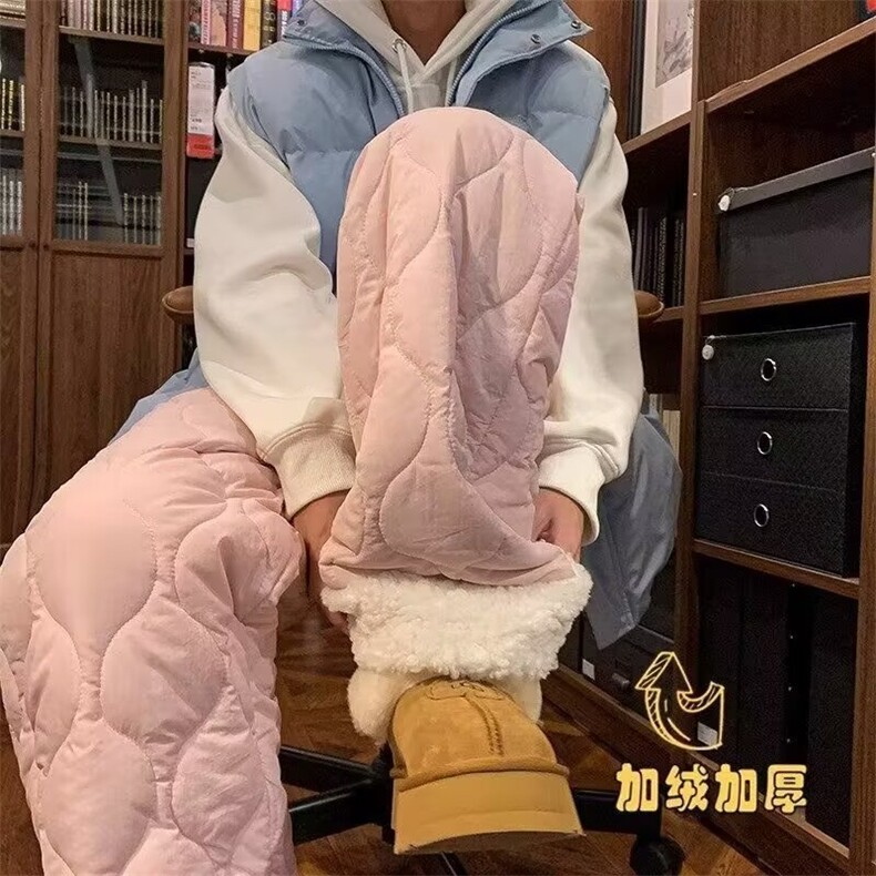 WASSUP HAPPY羽绒棉裤男士冬季款加绒加厚防风防水羊羔毛休闲裤子图片