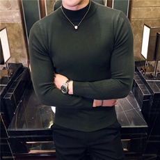 M07/p45半高领毛衣男秋冬休闲纯色修身长袖中领针织打底衫线衣，男装针织衫/毛衣，电商D303