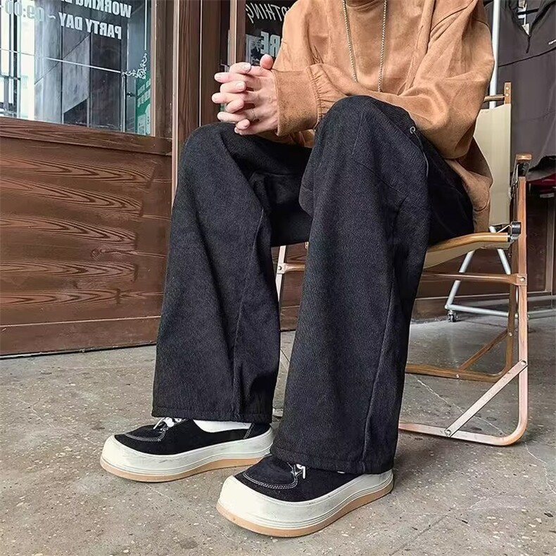 灯芯绒阔腿裤子男日系潮流工装裤多口袋休闲裤常规款KA298P32,男装休闲裤,星座1116-2