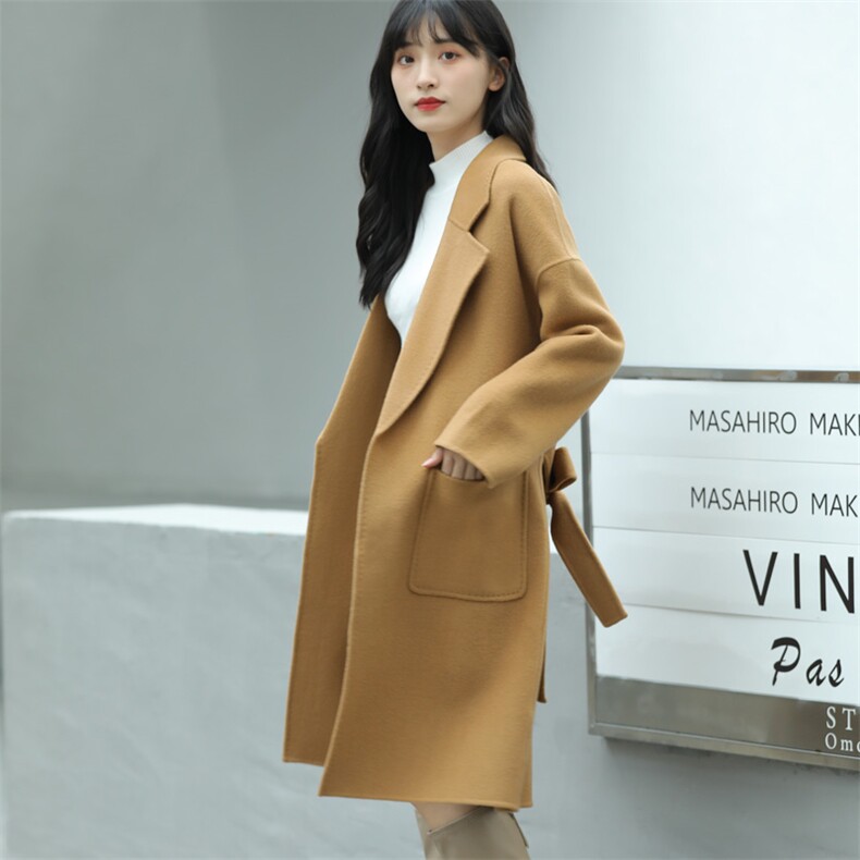 2025年秋季新款带兜针织羊毛大衣外套时尚休闲通勤百搭,女装双面呢大衣,诗洋大衣