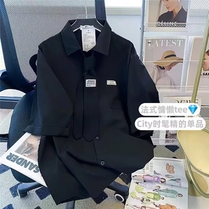 jk短袖衬衫女夏新款设计感小众学院港风外套上衣CS088-p35送领带图片