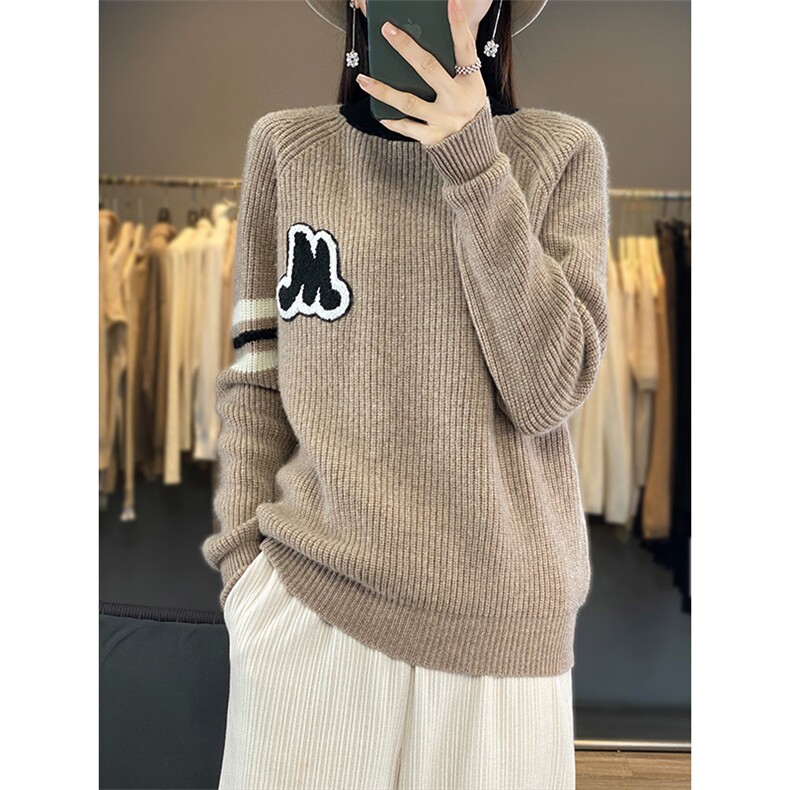 新款半高领加厚保暖针织衫女秋冬新款宽松显瘦纯色羊毛衫,女装羊毛衫,佑昭祥羊绒