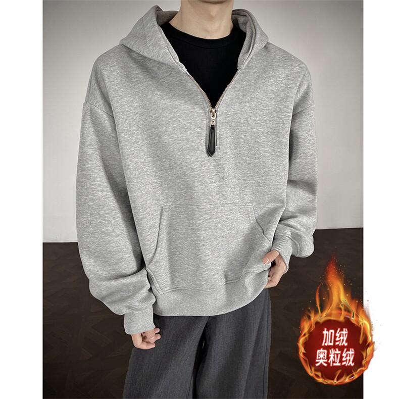 500克重磅无帽绳拉链连帽卫衣硬挺加绒奥粒绒外套男RH5312JR-P60图片