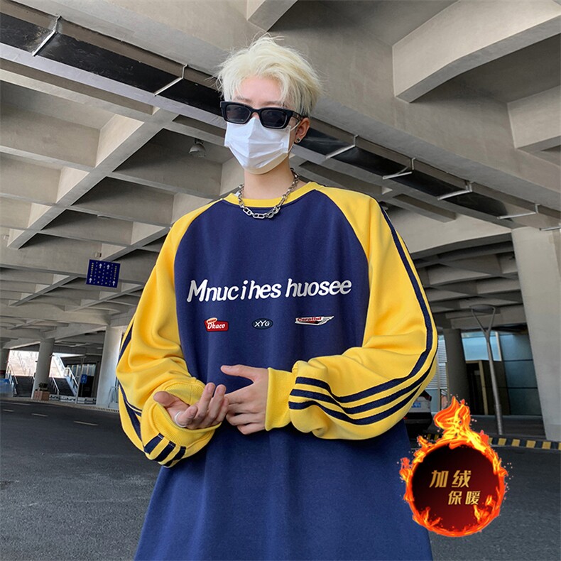 抖音得物供货提供视频秋冬重磅美式宽松织带圆领卫衣07174,男装卫衣,电商A486
