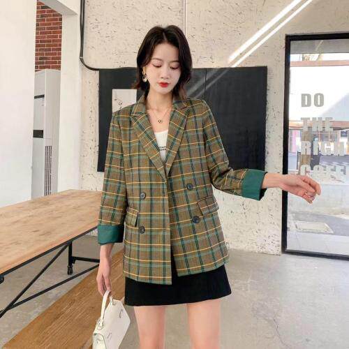 2021年春款休闲格子西装，女装西装，圣伊敏