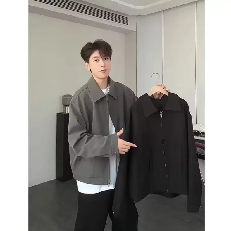 现货美式翻领夹克男士2025新款春秋季痞帅高级感宽松休闲上衣男款,男装夹克,四季星座505