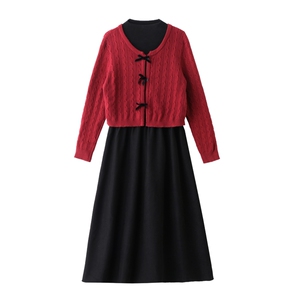 秋冬气质范两件套女2025新款针织线衫外套淑女范连衣裙套装裙图片