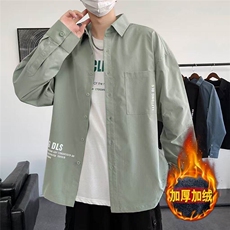 cityboy纯色长袖衬衫秋季日系复古仿麂皮绒廓形工装休闲衬衣外套，男装衬衫，星座506A