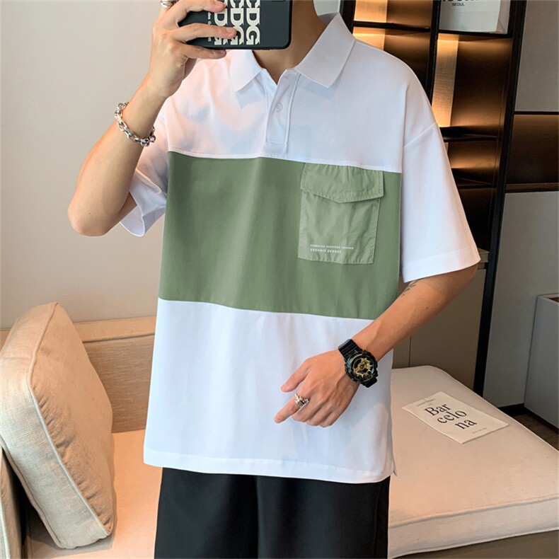 港风夏款男POLO衫字母印花拼色修身T恤衫T63P35,男装Polo衫,星座1013