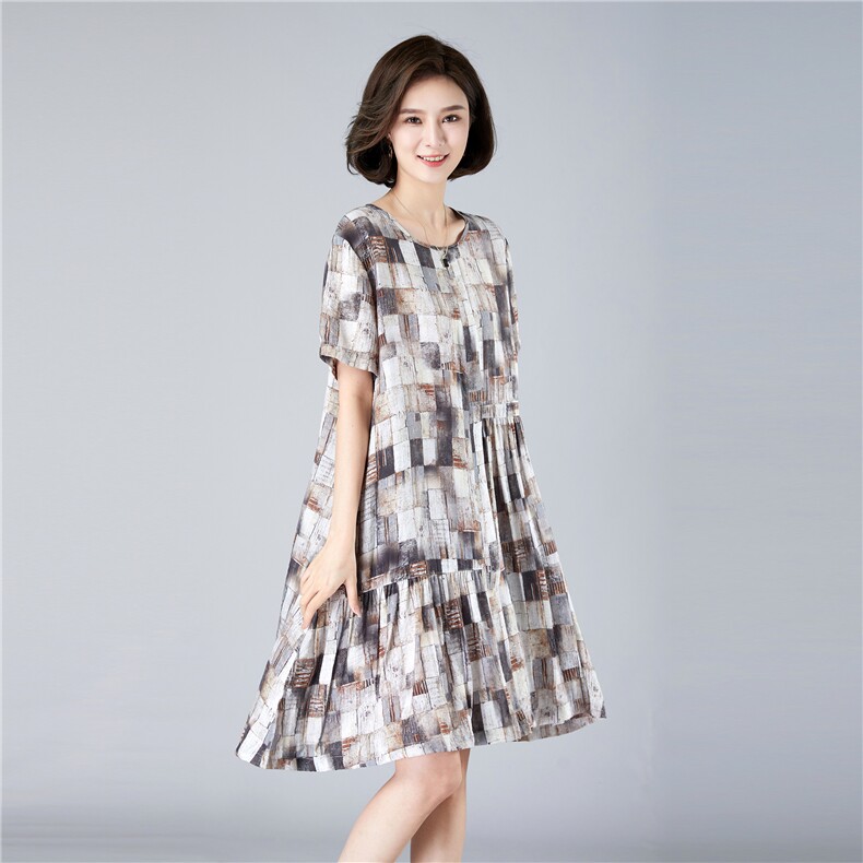 2022年夏季短袖长裙文艺水墨印花连衣裙547款，女装连衣裙，秋牧寒烟