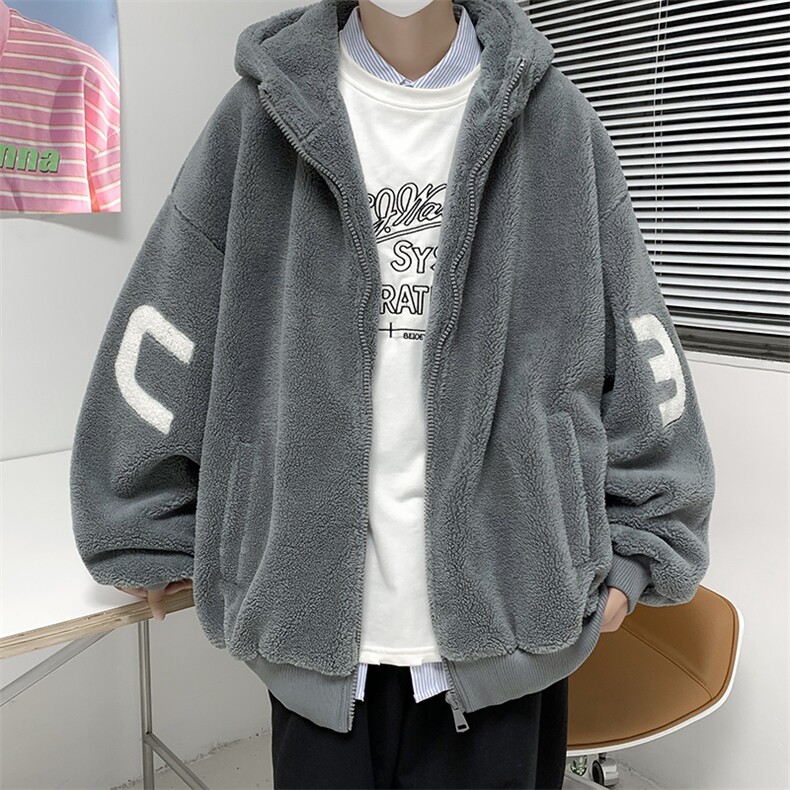 秋冬字母潮流宽松羊羔毛外套新款羊羔绒连帽毛绒棉服W5517-P60,男装棉衣,星座512-2