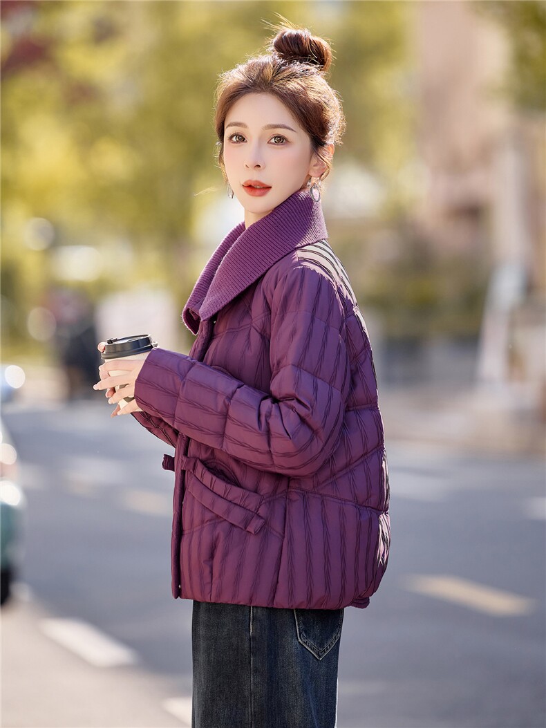 2025年冬季毛线大翻领90白鸭绒轻薄羽绒服外套,女装羽绒服,简韵佳
