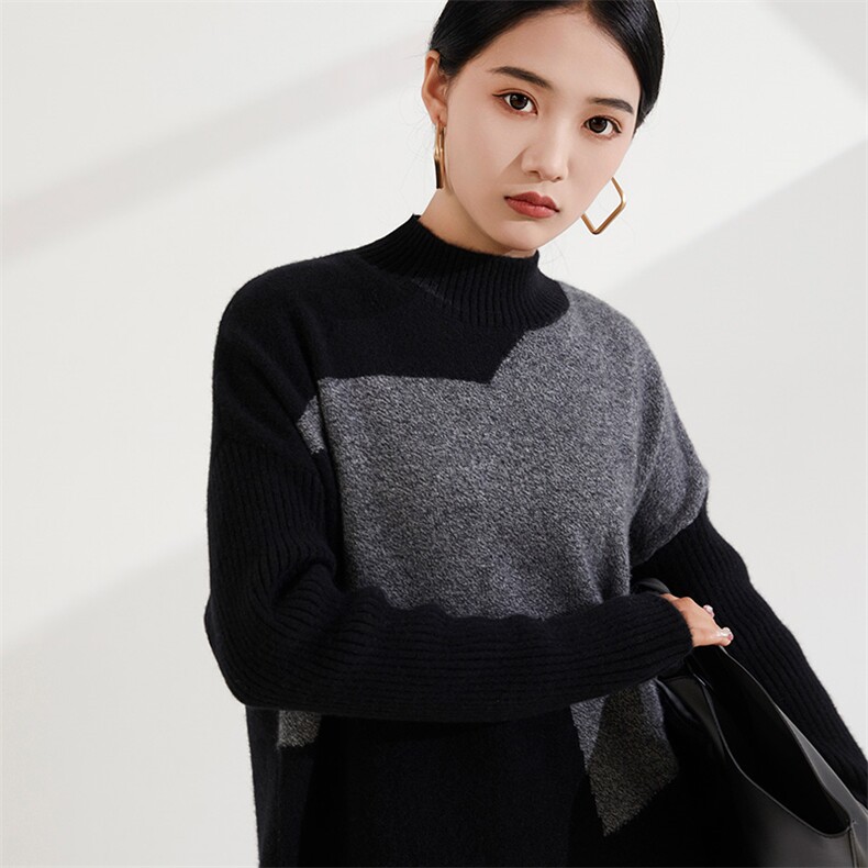 时尚拼色半高领羊绒衫秋冬必备保暖舒适女装毛衣,女装羊绒衫,恒爱羊绒