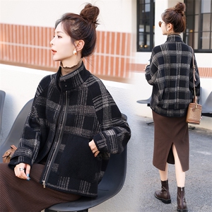 毛呢格子短外套女士2025新款大码女装秋冬夹棉加绒加厚小个子上衣图片