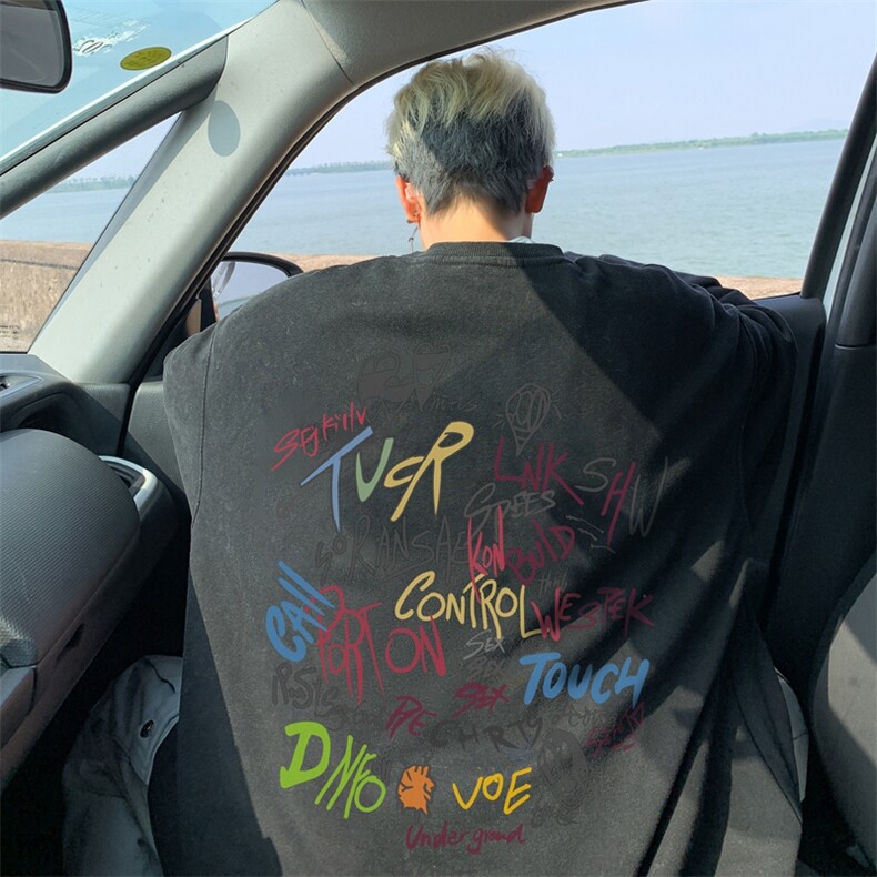 美式潮牌重磅水洗做旧圆领卫衣力推大码男XZ517A-2-Y7737-P58,男装卫衣,星座517A-2