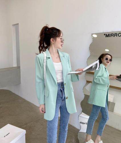香丽迪2021新款港风牛油果绿垫肩设计感小众休闲西服装外女春，女装，香丽迪1