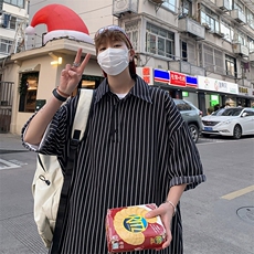 C8036/P35港风夏季条纹冰丝衬衫男短袖衬衣宽松休闲大码上衣，男装衬衫，电商A141