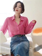 2022秋装新款长袖衬衣彩色蚂蚁皱简约大气百搭防晒，其它，泰靡(1F)