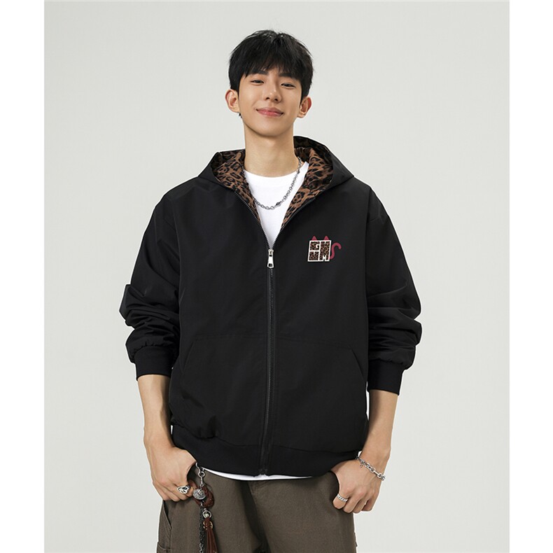 小恶魔印花豹纹连帽大码M-5XL美式夹克男女无影墙JK78121P69控98，男装夹克，星座227-7