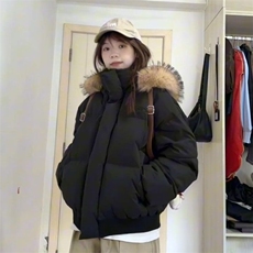 1506A/G78500/P89慵懒风复古毛领黑色连帽棉服，男装棉衣，星座1506A