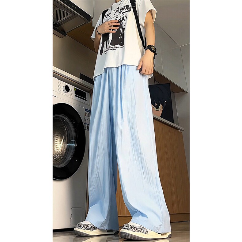 8XL-M多巴胺冰丝垂感慵懒山本裤男夏拖地裤子阔腿休闲裤KZ051P30,男装休闲裤,电商B312