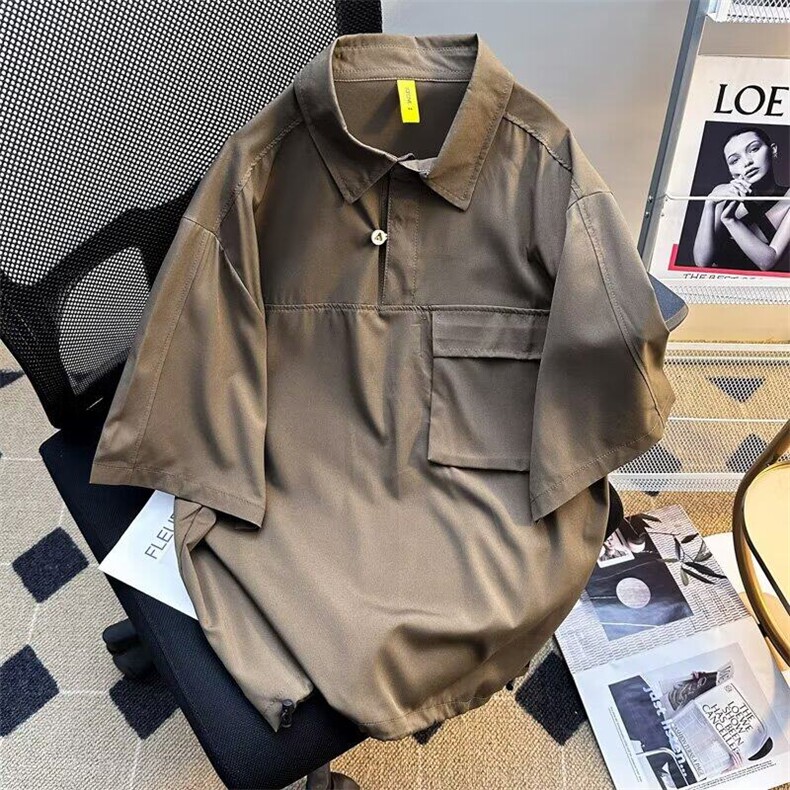 气质港风日系复古工装polo领短袖衫男日系原宿潮流2433P32,男装Polo衫,星座410-2