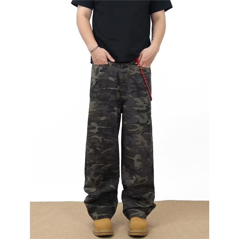 美式水洗迷彩伞兵工装裤男女高街设计感宽松直筒休闲裤NZB219图片