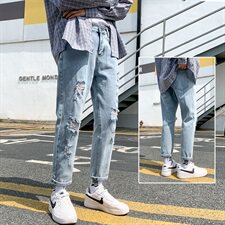 牛仔裤男士秋季潮牌破洞ins韩版潮流百搭九分休闲长裤子7116-P35，男装牛仔裤，电商A318