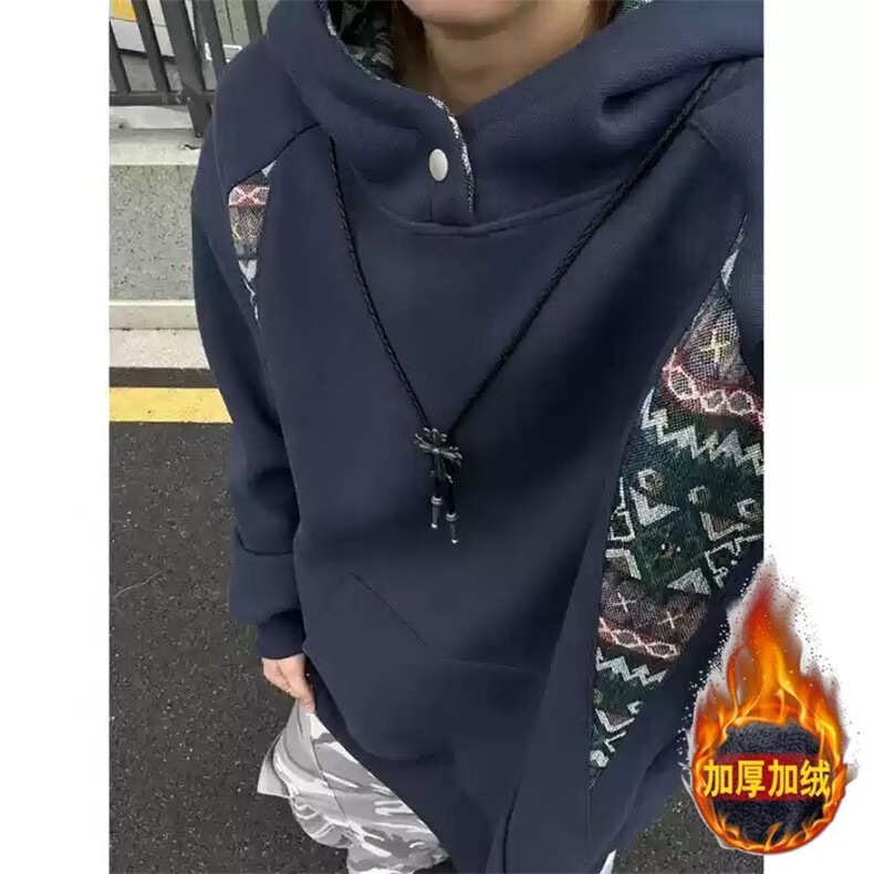 潮重磅撞色卫衣男款秋冬2025新款高街宽松连帽加绒外套，女装短外套，四季星座505