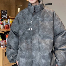 金属飞机扣面包服外套男2025冬季痞帅潮牌美式复古宽松pu皮棉衣，男装皮衣，星座506A