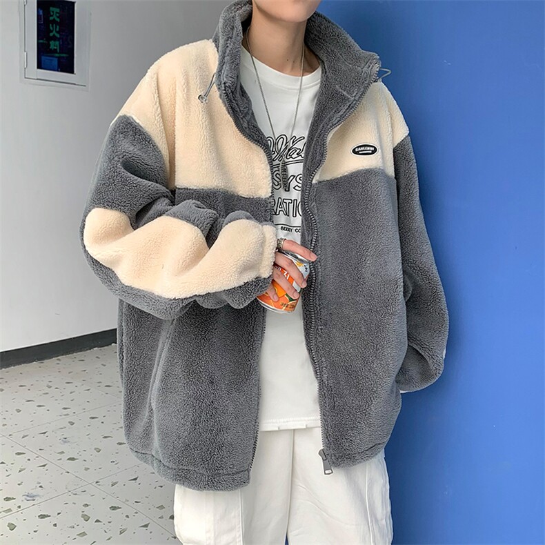秋冬新款羊羔绒撞色棉衣外套男韩版宽松百搭上衣W3470-P45,男装棉衣,星座512-2