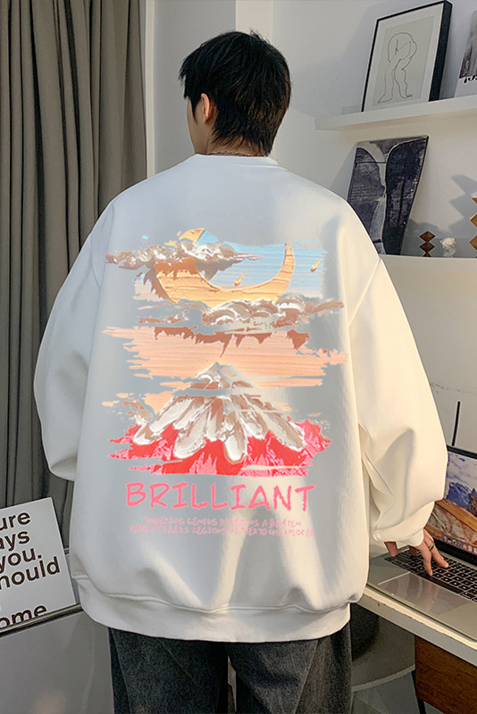 美式潮流印花上衣青少年秋季宽松落肩袖卫衣JK23348特批24控39,男装卫衣,星座605(原A050)