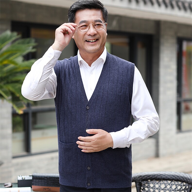 2024秋冬新款中老年男款纯色纽扣衫背心马甲,男装羊绒背心,衣恋羊绒