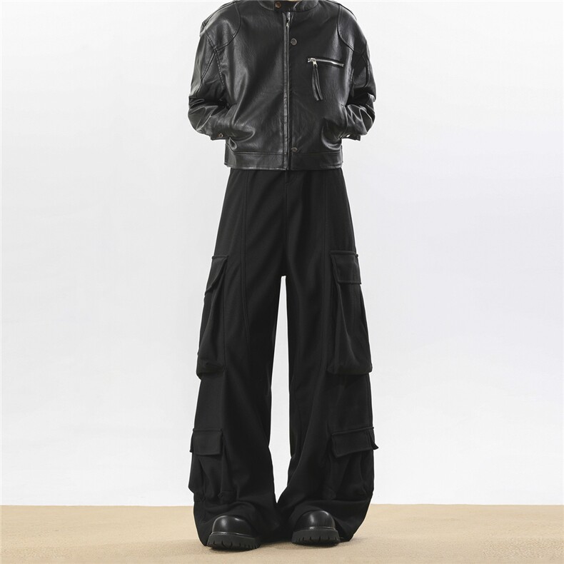 港风宽松微喇休闲裤多口袋工装裤长裤A014-DY25217-特P65，男装工装外套，电商A014