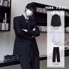 高级感黑色西装套装男韩版潮流痞帅休闲西服外套商务正装结婚礼服，男装西服套装，星座506A