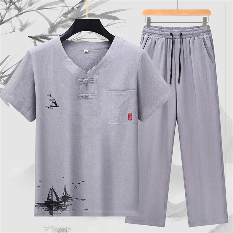 风古风纯棉短袖长裤套装汉服男士中式棉麻唐装CM3826-P68,男装T恤,星座1105-3