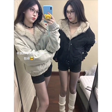 现货高品质美式高街冬季重磅硬挺短款座山雕毛领棉衣男女加厚外套，男装棉衣，电商A486-1