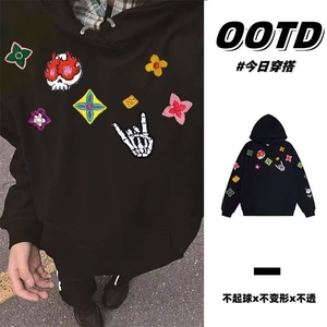 1506-1/QB3-830/P52连帽春秋季ins港风潮牌字母印花百搭外套图片