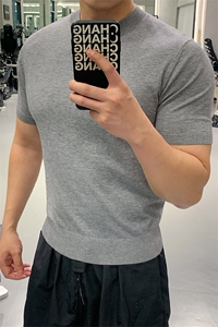 灰色针织短袖 X7160-TP4068 老钱风小领口凉感夏季螺纹打底衫图片