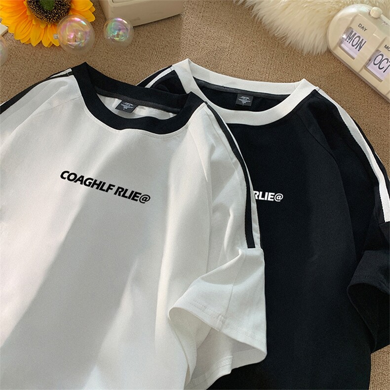 可48小时发货支持抖音得物来样二开重磅美式高街纯棉织带短袖T恤,男装T恤,电商A486-1