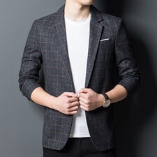 西装男士商务外套2023春季新款中青年上衣格子休闲西服男装