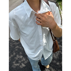 薄款冰丝短袖衬衫男简约纯色垂感休闲痞帅衬衣CS288-P20，男装T恤，星座301C-5